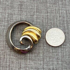 Vintage M. Jent Brooch Pin 1.75 In Gold Silver Swirl Circular Retro MCM Classic